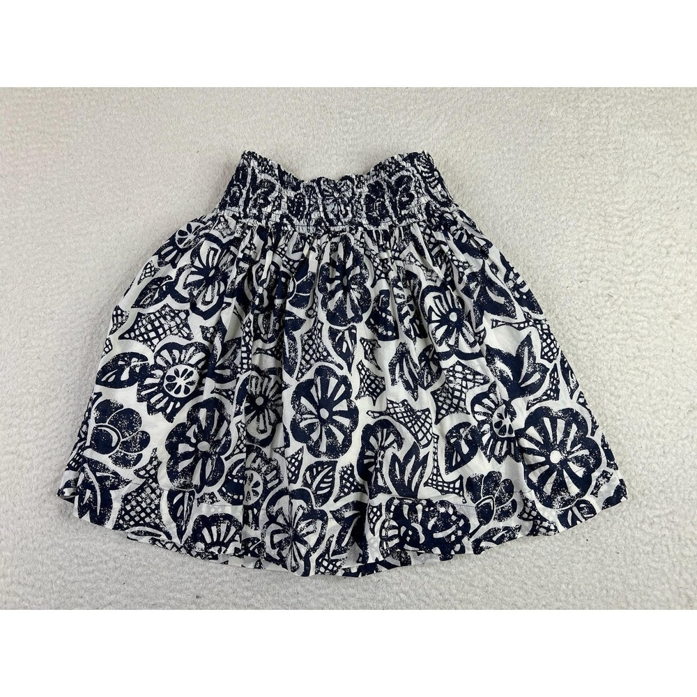Banana Republic Womens XS Blue Floral Smocked Mini Skirt Elastic Waist Lined